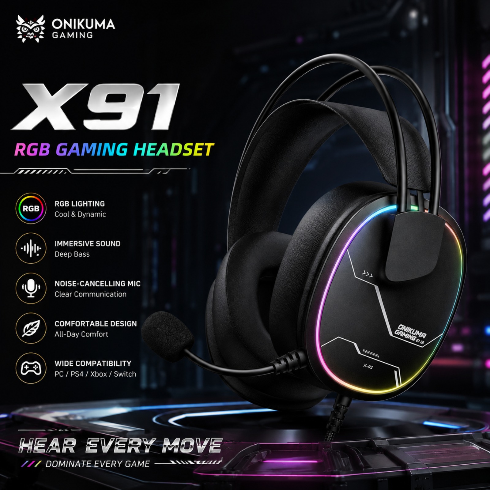 ONIKUMA X91 Wired Gaming Heads - Gaming Headset Rgb ulasan dan harga